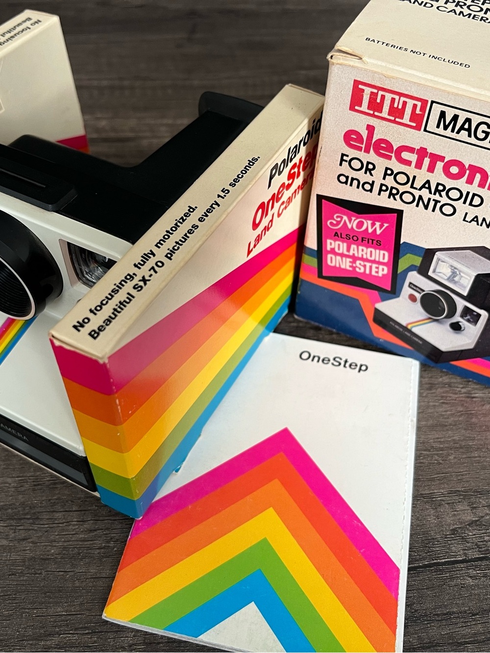 Polaroid OneStep Instant Camera with Rainbow Stripe Accents - White